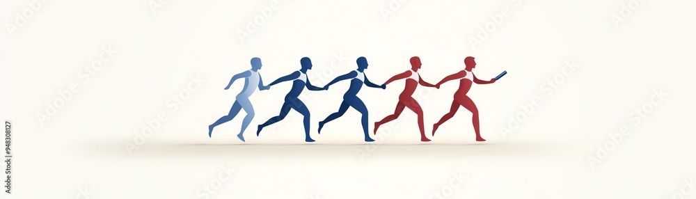 A dynamic illustration of colorful figures running in formation, symbolizing teamwork and motion in a creative, minimalistic style. paralympic games concept.