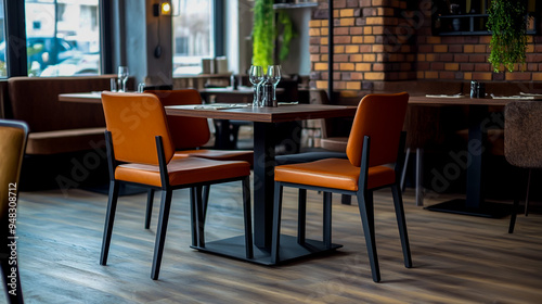 Stylish solid wood restaurant table and chair set with a square top for home or hotel use