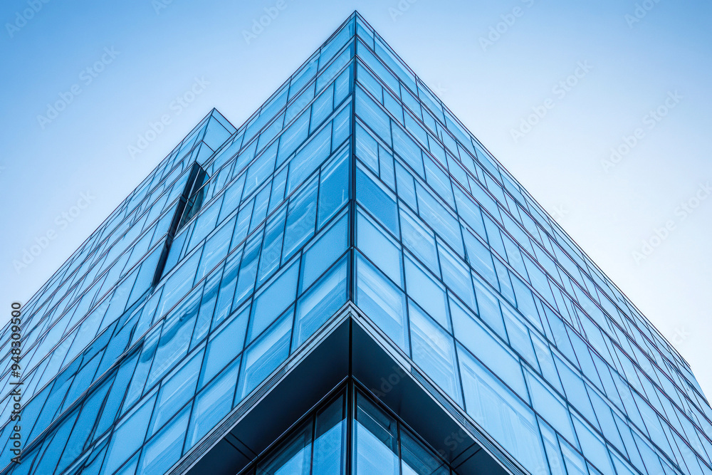 Corner of a glass office building under blue sky Corner of a glass office building under blue sky