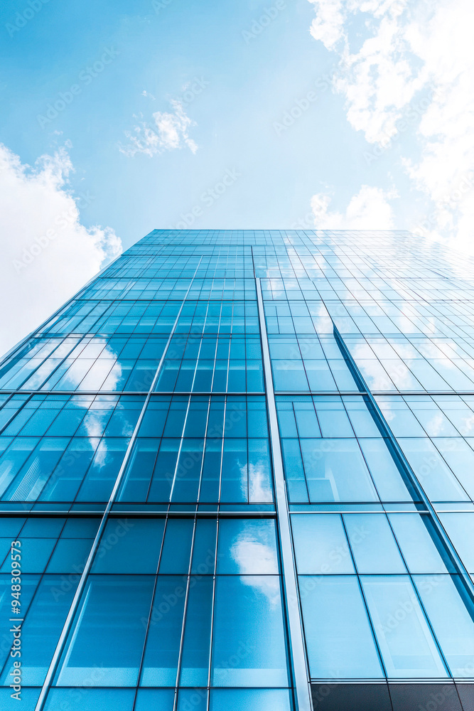 High-rise glass structure towering into bright sky High-rise glass structure towering into bright sky