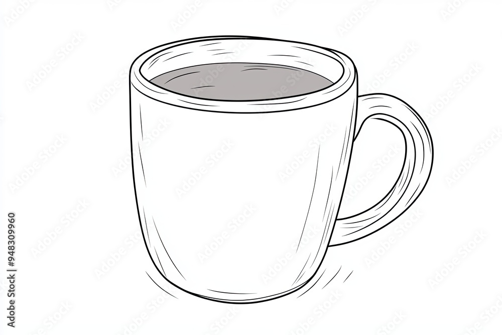 A hand-drawn illustration of a simple coffee mug with a handle. A hand-drawn illustration of a simple coffee mug with a handle.