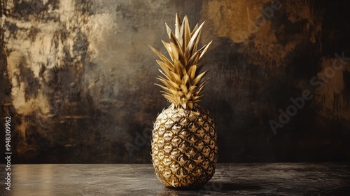 Golden Pineapple on a Dark Background