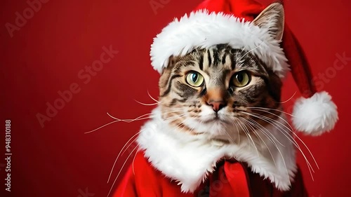 Cat Dressed in a Santa Claus Outfit