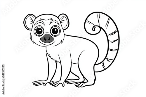 A cartoon illustration of a lemur, a primate with a long tail, standing on all fours. photo