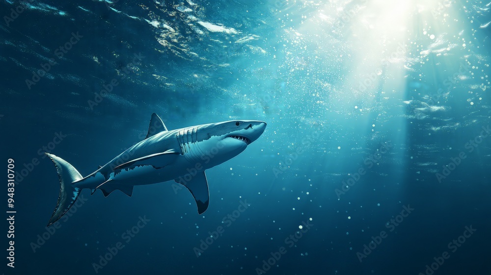 Great White Shark Swimming in the Sunlight