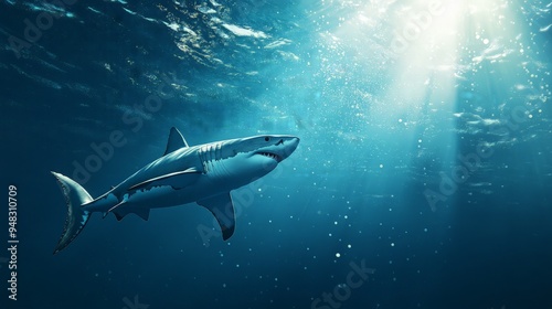 Great White Shark Swimming in the Sunlight