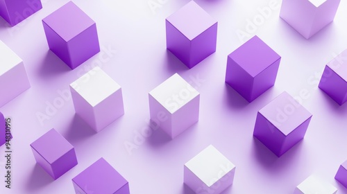 Purple and White Cubes Minimalist Composition