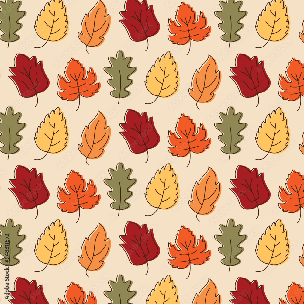 Obraz premium seamless pattern with autumn leaves. Vector colorful autumn natural seamless pattern with fall leaves, leaf. 