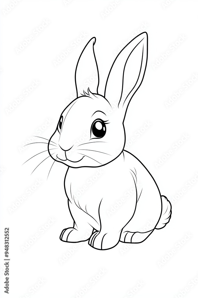 Obraz premium A cute, cartoon bunny rabbit sits with its ears up and a smile on its face.