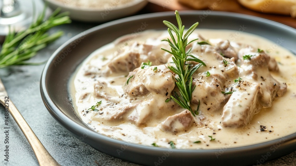 Traditional Italian Vitello Tonnato Dish - Top View with Copy Space for Text Traditional Italian Vitello Tonnato Dish - Top View with Copy Space for Text