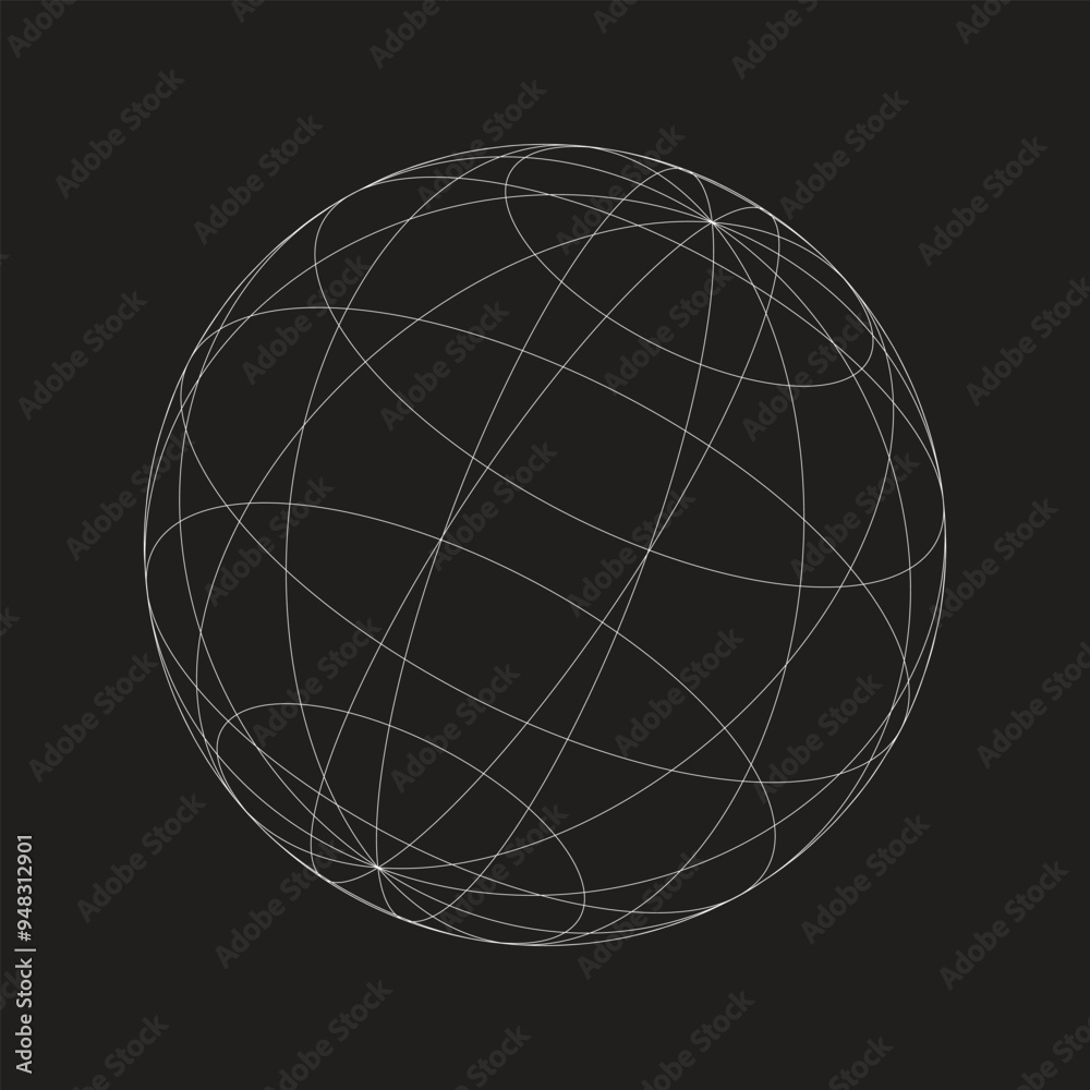 Abstract mesh sphere with thin intersecting lines on a black background, technological design. Abstract mesh sphere with thin intersecting lines on a black background, technological design.