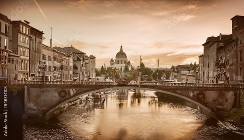 Nostalgic time-travel scene with sepia tones and vintage aesthetics, looking back at different eras with a soft-focus effect. photo