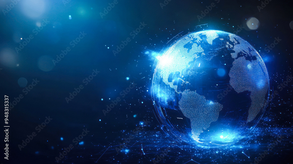 Fototapeta premium Glowing digital earth network with starry background