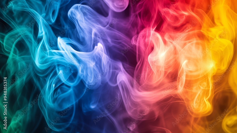A close-up of vivid, rainbow-colored cigarette smoke curling and intertwining, highlighting the dynamic movement and rich colors of the smoke. A close-up of vivid, rainbow-colored cigarette smoke curling and intertwining, highlighting the dynamic movement and rich colors of the smoke.