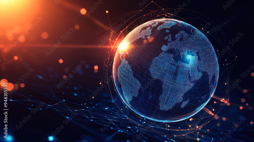 Obraz premium Three-dimensionally illustrated Earth with networks.
