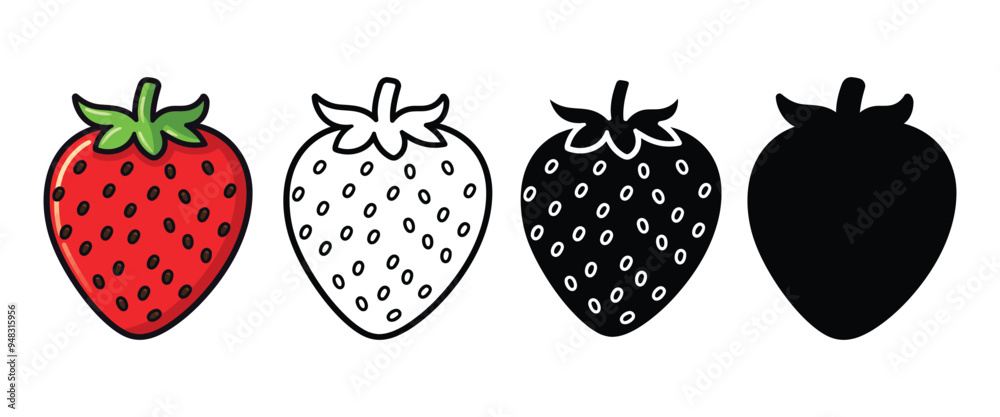 Strawberry vector illustration, outline, silhouette on white background. Strawberry vector illustration, outline, silhouette on white background.