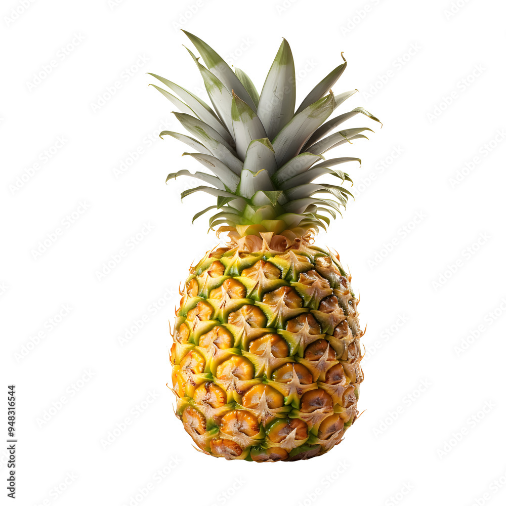 Fototapeta premium A ripe pineapple with a green crown. Isolated on transparent background