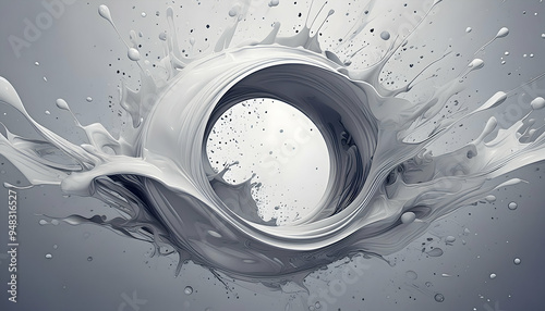 Circle splashing point, a fast motion blurred abstract silver background on digital art concept, Generative AI.