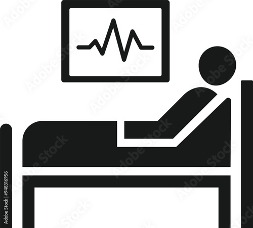 Patient icon. Illness on bed icon vector 