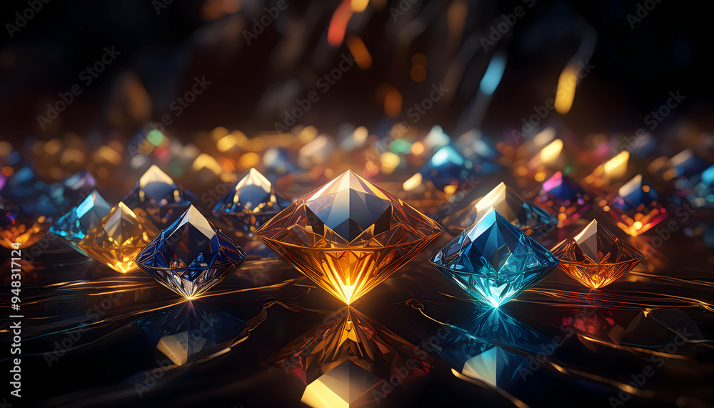 Luxury background design concept, multicolored diamonds on digital art concept, Generative AI. Luxury background design concept, multicolored diamonds on digital art concept, Generative AI.
