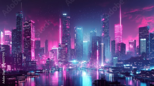 Wallpaper Mural Neon Cityscape at Night Torontodigital.ca