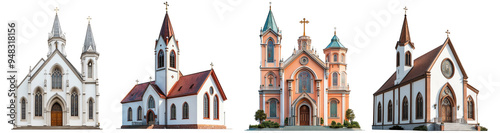 Gothic style churches with spires and intricate architecture historical buildings transparent background