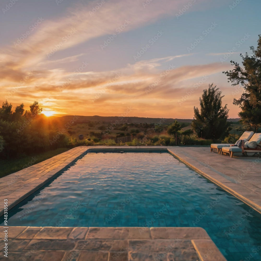 sunset in the pool