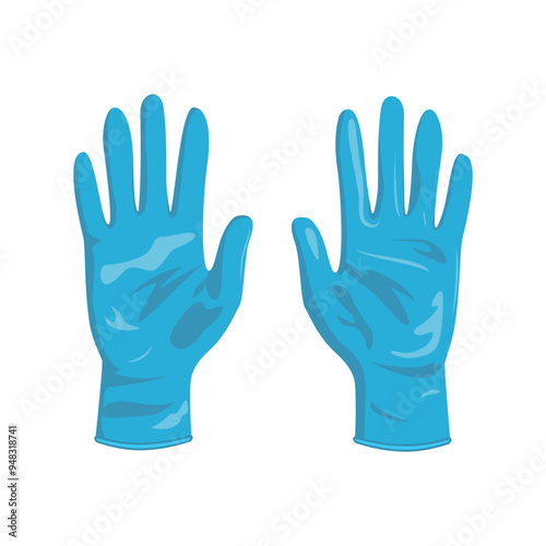 Protective gloves vector illustration. Cartoon blue latex clothing for doctors hands, disposable antibacterial gloves for protection against viruses. Isolated on white background