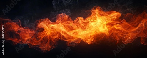 Tongues of fire casting a bright glow on a dark black canvas, with smoke gently swirling around
