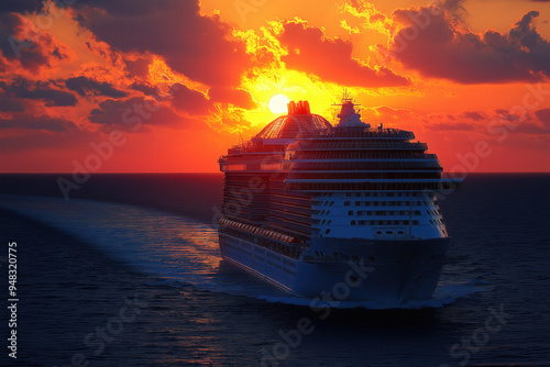 Big Cruise Ship At Sunset