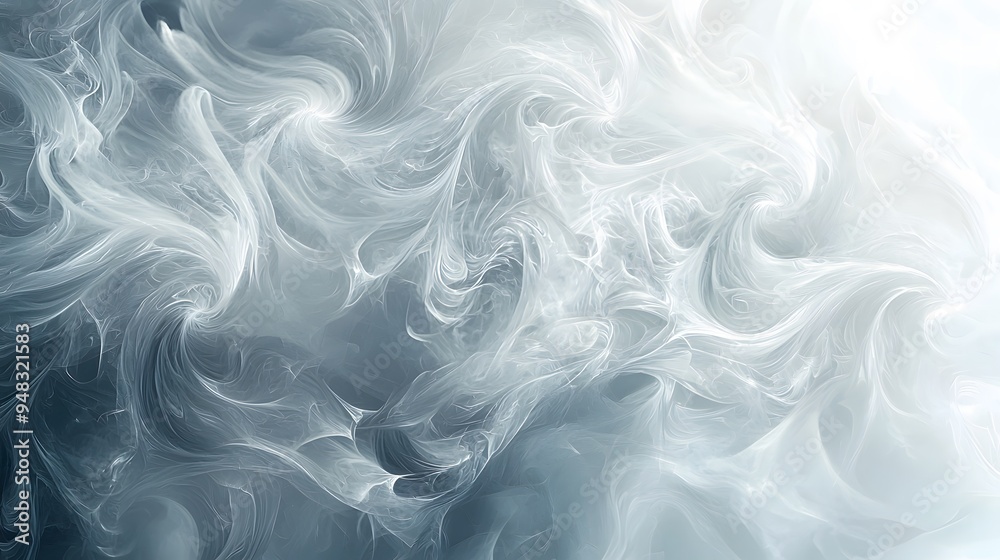 Fototapeta premium Abstract Swirling White Smoke on Grey Background.