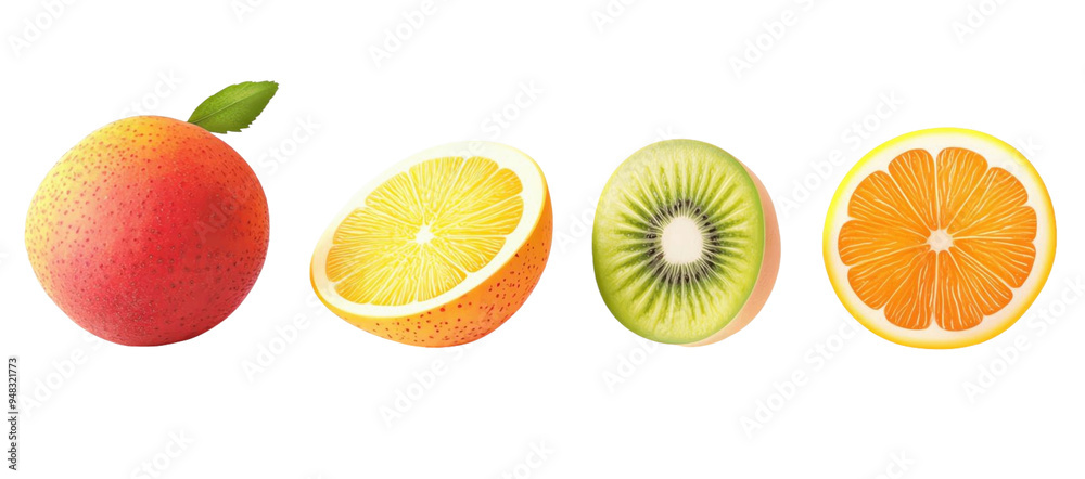 A vibrant collection of fresh fruits showcasing an orange, lemon, kiwi, and grapefruit, perfect for health and wellness themes. A vibrant collection of fresh fruits showcasing an orange, lemon, kiwi, and grapefruit, perfect for health and wellness themes.