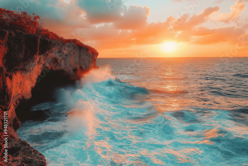 Cliff Ocean Sunset