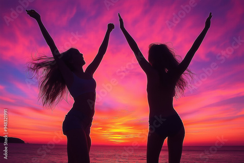 Dancing On Beach At Sunset