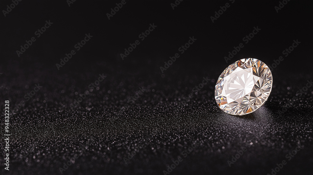 Diamond, Crystal, Rhinestone Closeup on Black Background, front view,