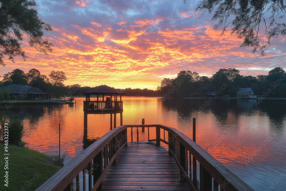 Fototapeta premium Dock Lake At Sunset