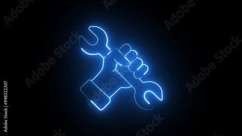 Glowing neon technology hand  setting hend  icon animation .black background. photo