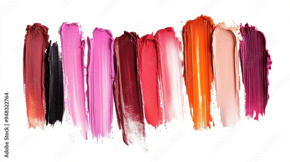 Naklejka premium This assortment features colorful lipstick swatches arranged in a visually appealing way, highlighting various shades and textures