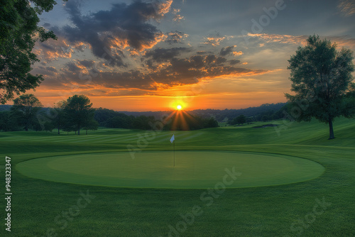 Golf Field At Sunset