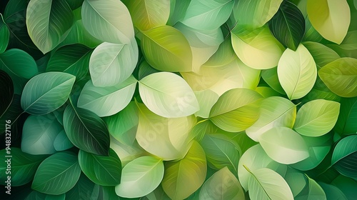 Vibrant Abstract Composition of Overlapping Leaves Showcasing Depth and Textural Intricaci photo