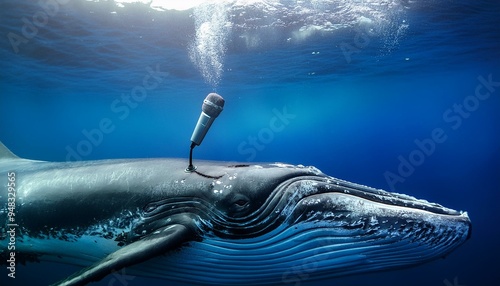 Underwater microphone capturing haunting whale song. photo