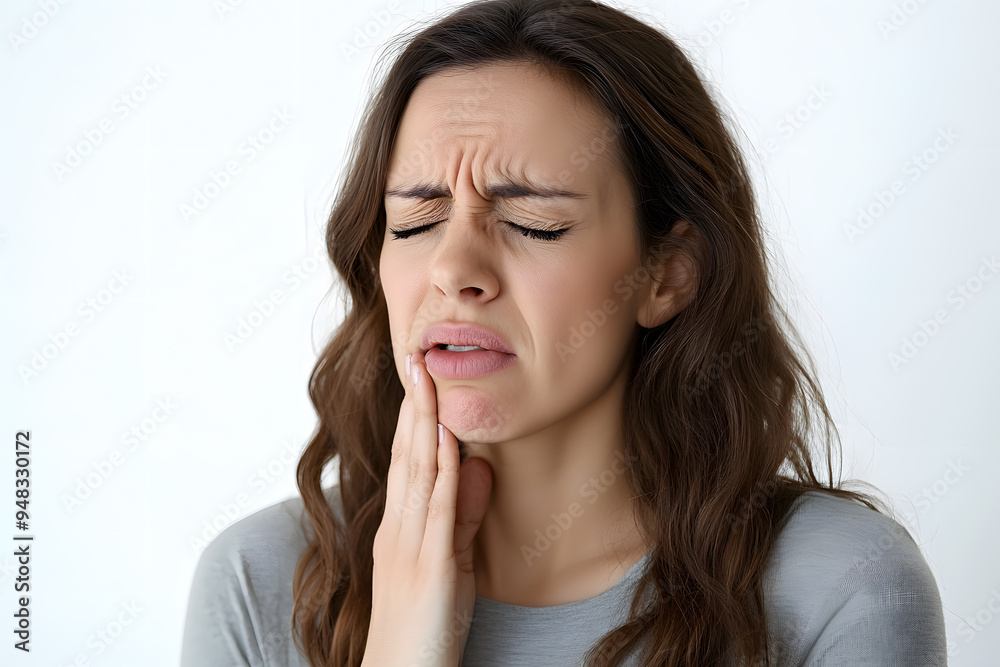Closeup portrait of African American woman having toothache isolated on white background. Female suffering with a pain Closeup portrait of African American woman having toothache isolated on white background. Female suffering with a pain
