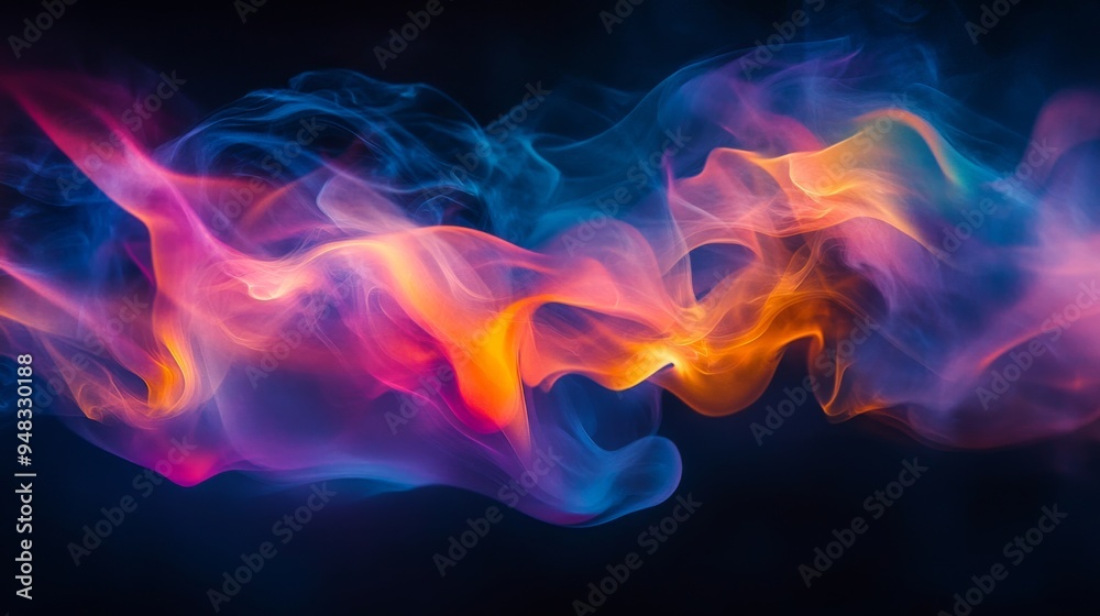 A dramatic shot of brightly colored cigarette smoke flowing gracefully in a dark, moody setting, with emphasis on the fluid and abstract patterns formed.