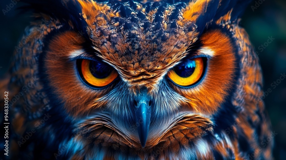 close up colorful owl face