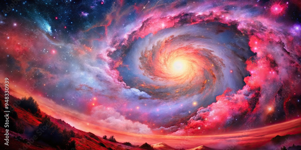 Cosmic spiral galaxy swirling with vibrant colors. Cosmic spiral galaxy swirling with vibrant colors.