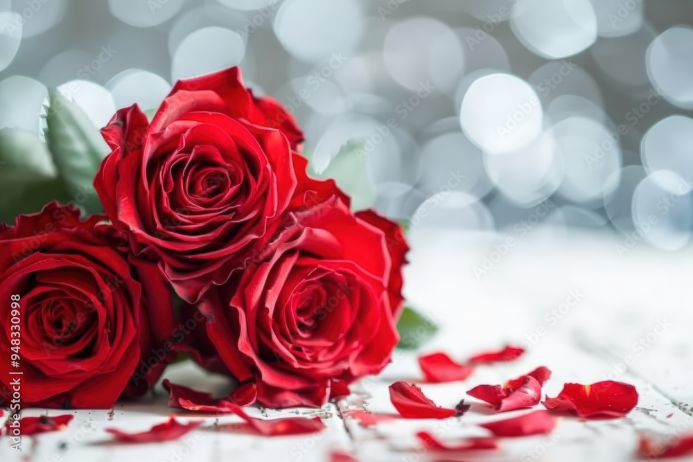 Red roses on white table Red roses on white table