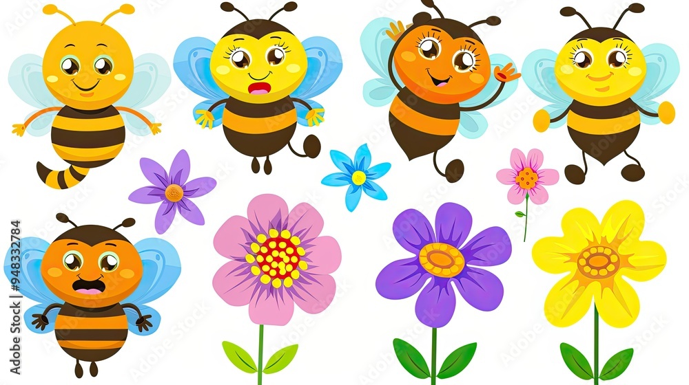 A set of cute cartoon bee A set of cute cartoon bee