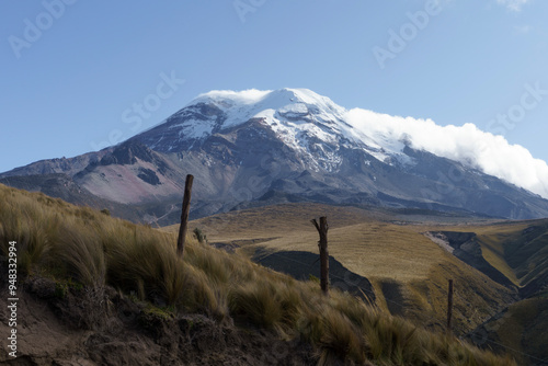 chimborazo volcano with white snow