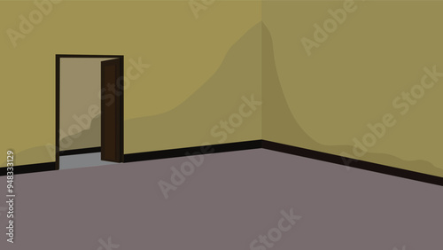 vector illustration of a  poor village house interior design.emty bedroom drawing