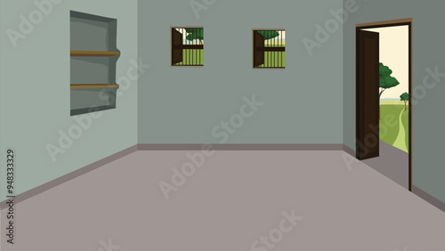 Vector Illustation of a Empty kitchen indoor. Indian village kitchen interior design